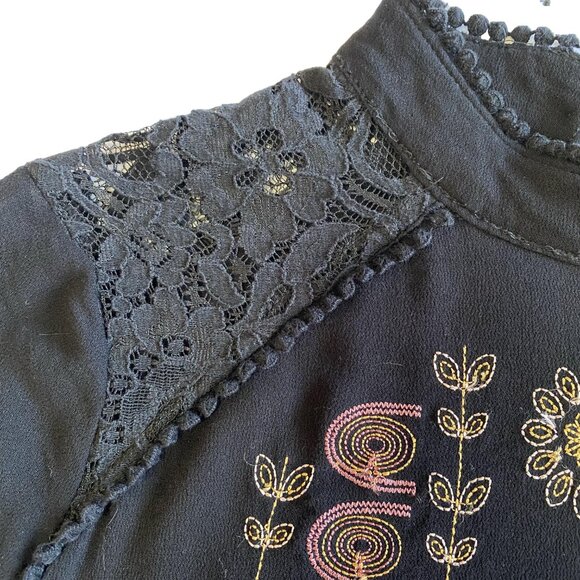 XHILARATION Embroidered Lace Long Sleeve Black Boho Midi Goth Dress XL EUC - Picture 7 of 15